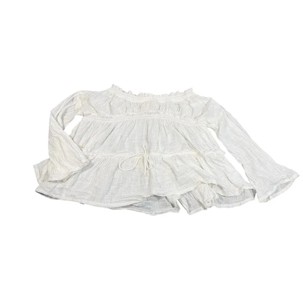 Free People‎ Peasant Top S Ivory Cotton Gauze Off Shoulder Bell Sleeve Boho